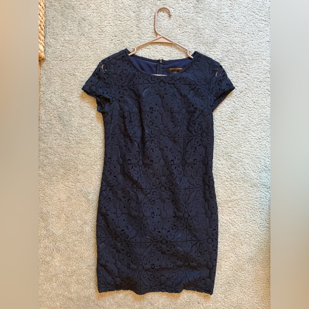Banana Republic Navy Blue Lace Business Casual Dress